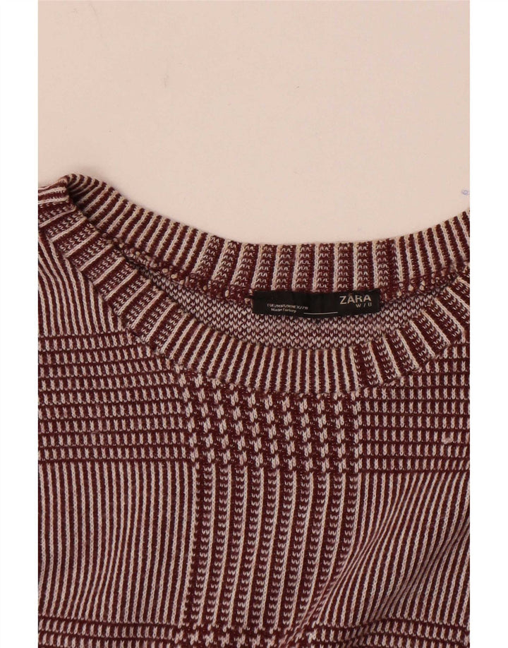 Top pentru femei Zara cu mâneci 3/4 UK 14 Medium Burgundy Check