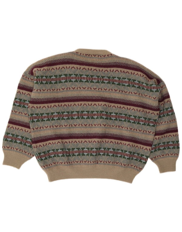Pulover vintage pentru femei cu decolteu rotund UK 16 Fair Isle mare, bej