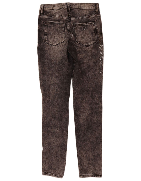 Blugi skinny distressed pentru femei Guess W27 L31 bumbac cu imprimeu animal gri