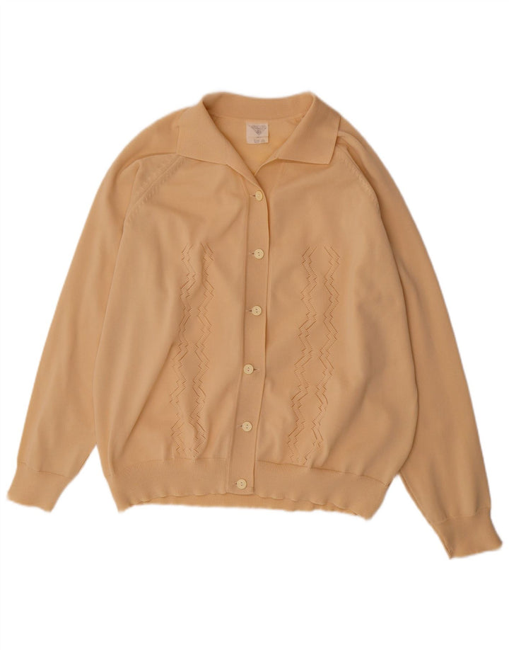 VINTAGE Womens Cardigan Sweater UK 16 Large Beige Polyester