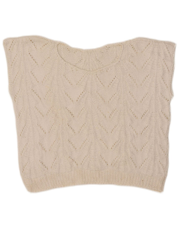 Vintage Womens Crop Vest Tank Top UK 12 Medium White