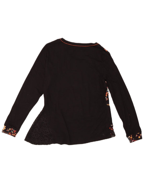 Joe Browns Top pentru femei cu mânecă lungă UK 14 Medium Black Floral Viscose