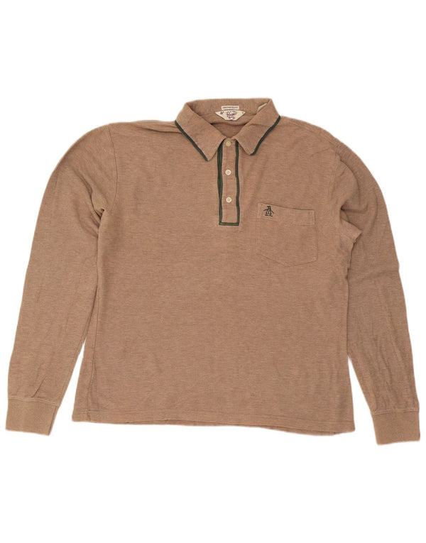 Tricou polo pentru bărbați Heritage, cu mânecă lungă, slim, bumbac, bej mediu