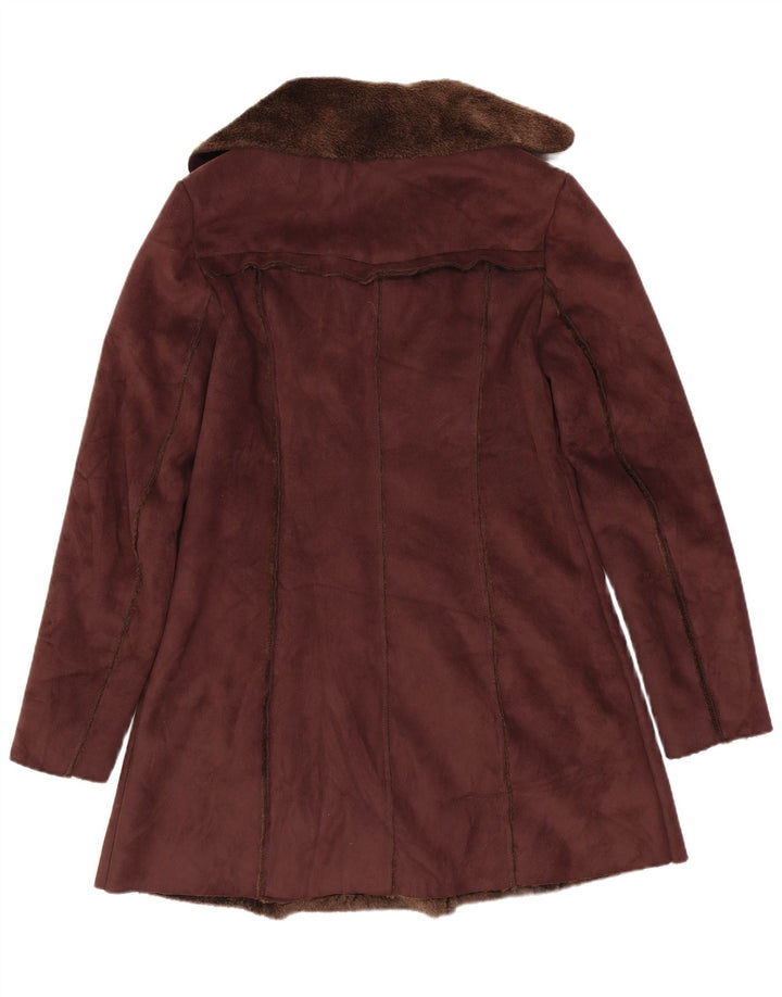 Palton Sherpa de damă vintage cu două piepturi UK 8 Maro mic