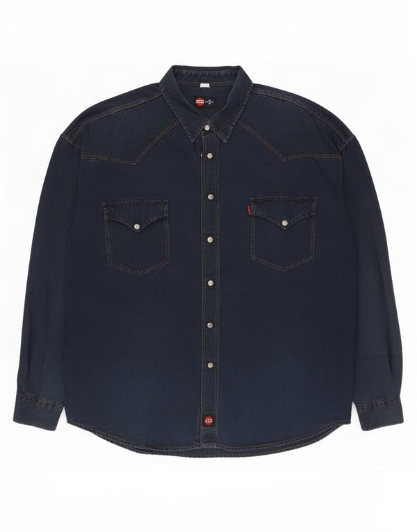 Cămașă de denim vintage pentru bărbați 3XL bumbac bleumarin