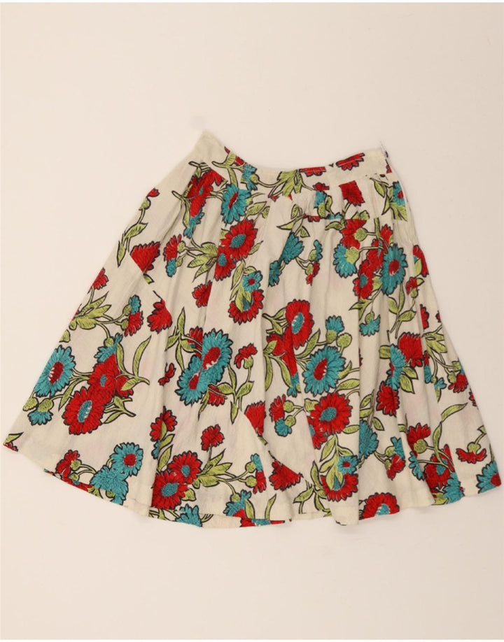 VINTAGE Womens A-Line Skirt W28 Medium Off White Floral Vintage Vintage and Second-Hand Vintage from Messina Hembry 