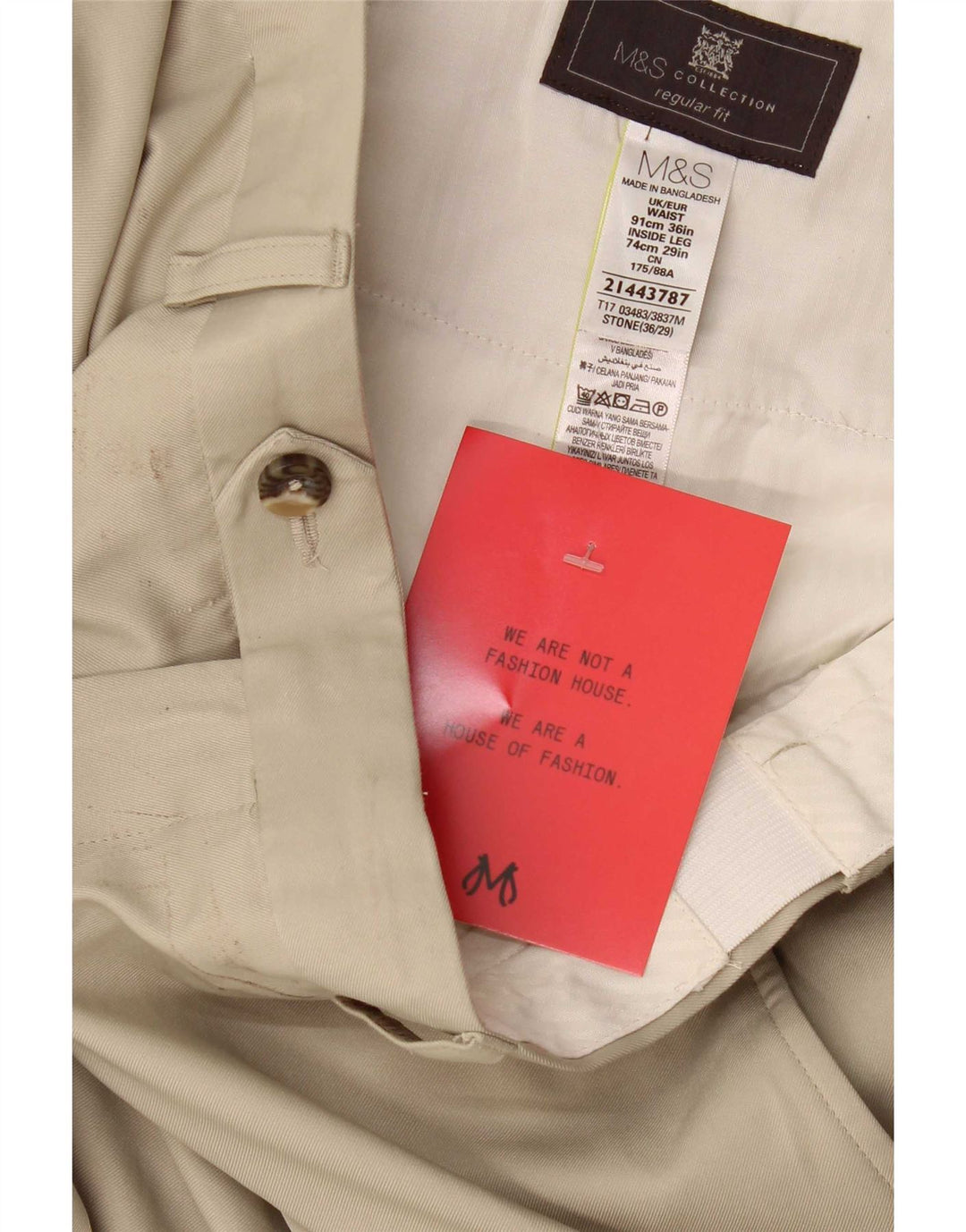 Pantaloni de costum pentru bărbați Marks & Spencer, cu ajustare normală, L36 L29, poliester bej