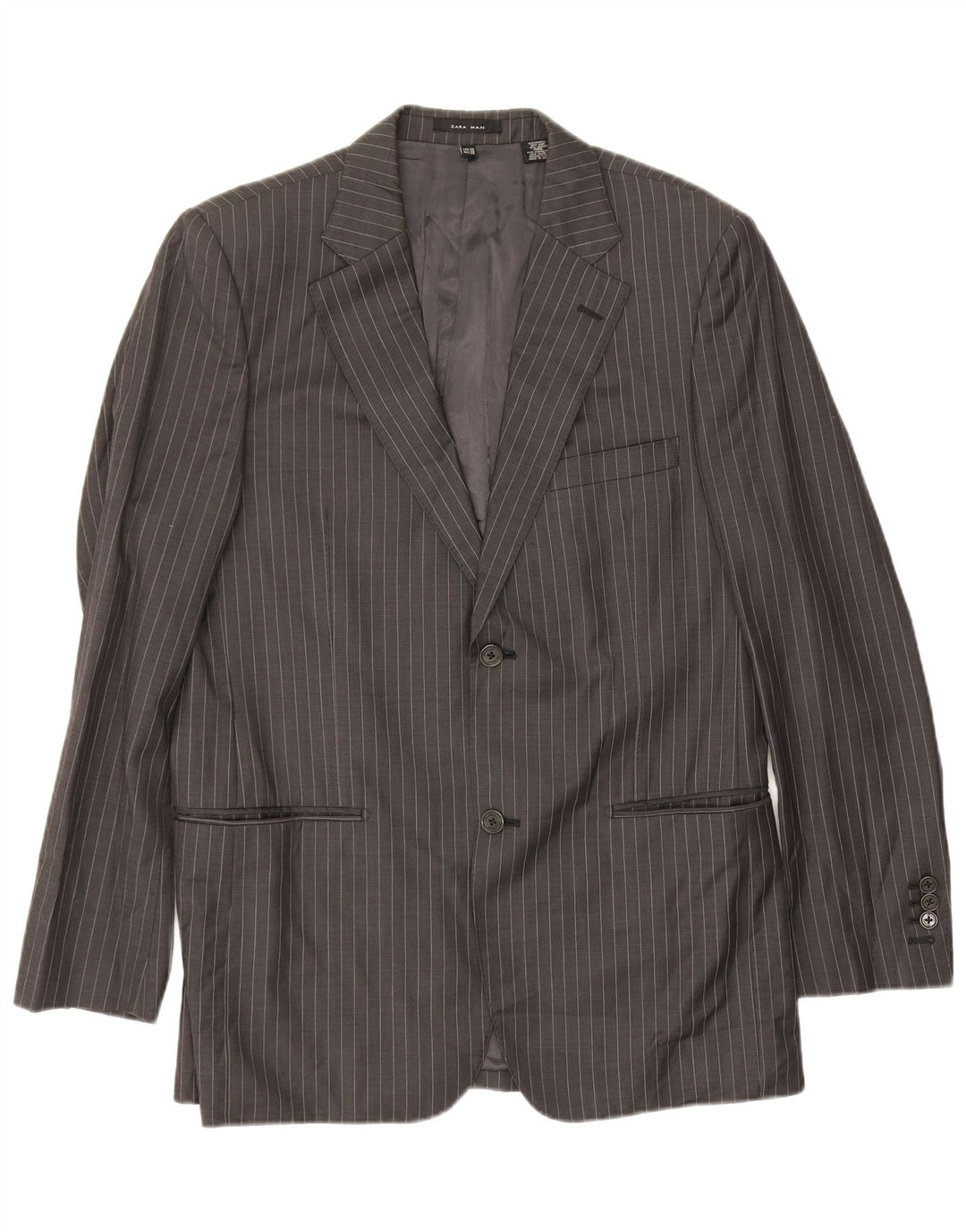 Blazer pentru bărbați Zara cu 2 nasturi UE 48 Lână cu dungi gri mediu