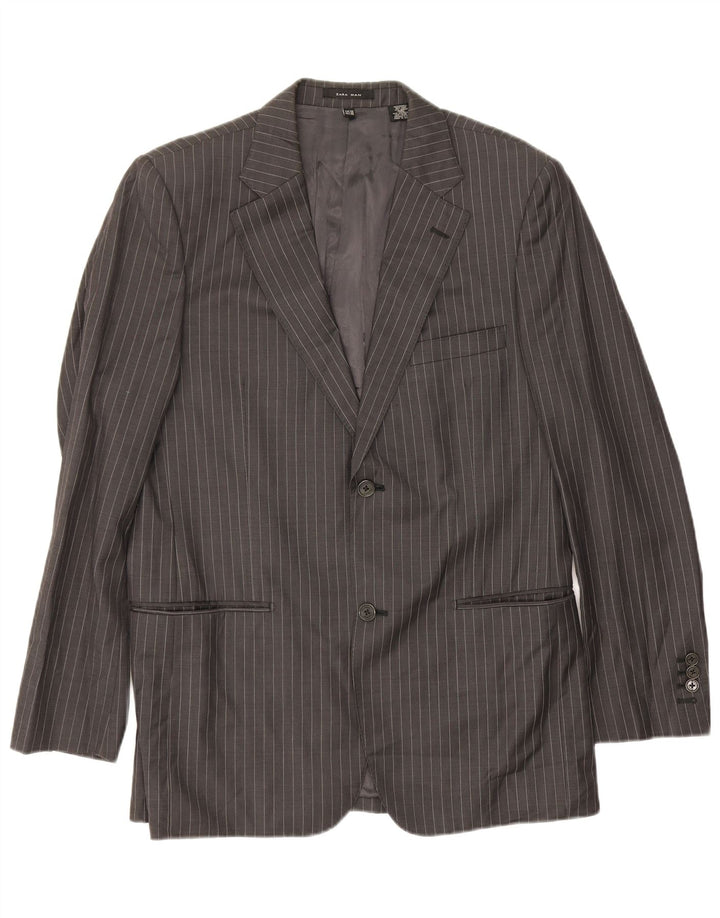 Blazer pentru bărbați Zara cu 2 nasturi UE 48 Lână cu dungi gri mediu