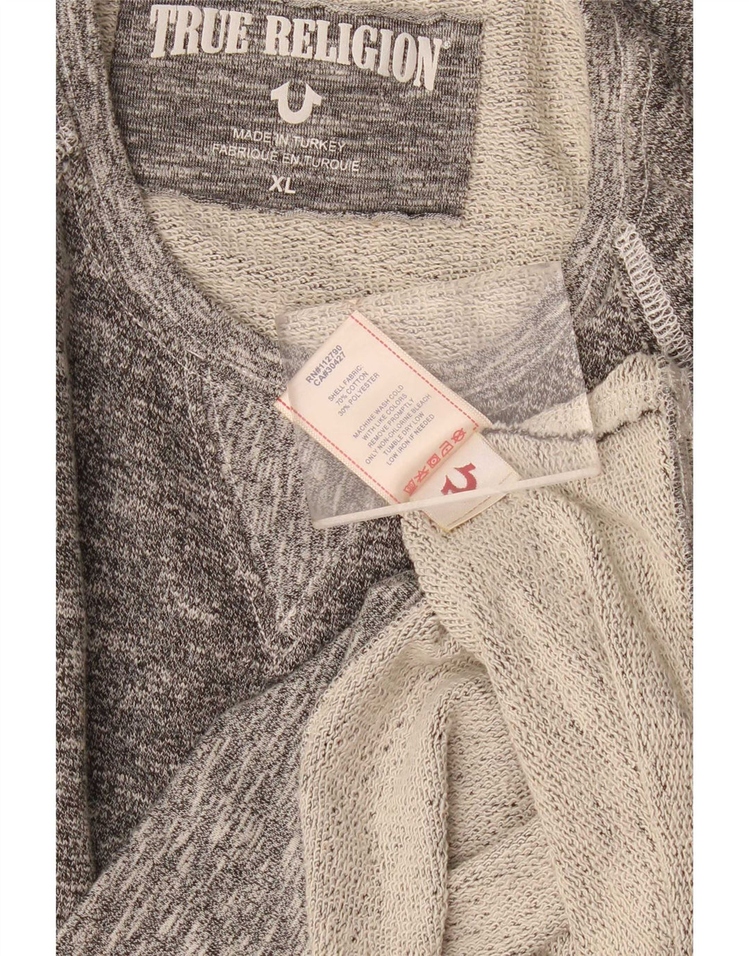 True Religion Hanorac pentru bărbați Jumper XL, bumbac cu pete gri