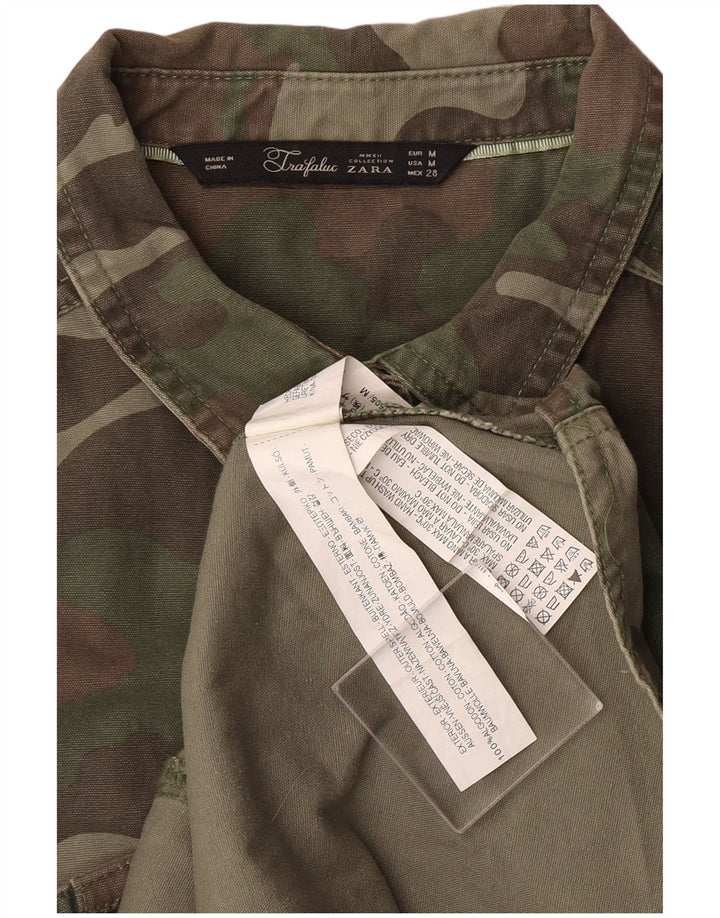 Cămașă militară ZARA pentru femei UK 12 Medium Khaki Camouflage Bumbac