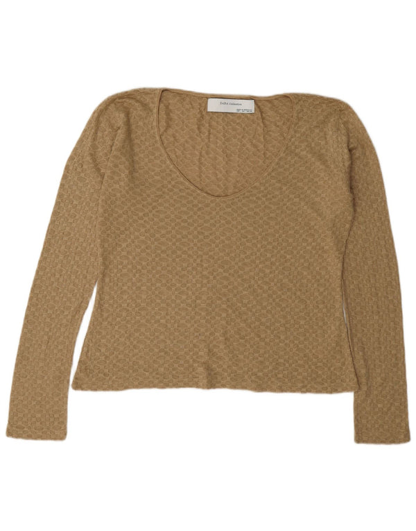 Pulover pentru femei cu decolteu în V Zara UK 16 mare, bej, acrilic