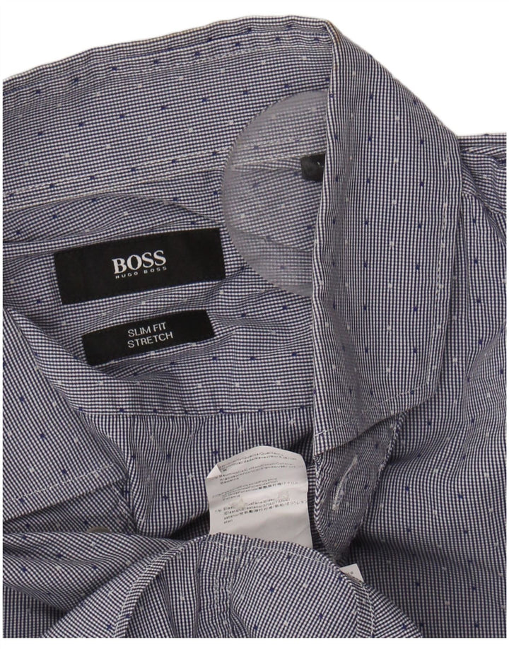 HUGO BOSS Mens Slim Fit Shirt Large Blue Spotted Cotton