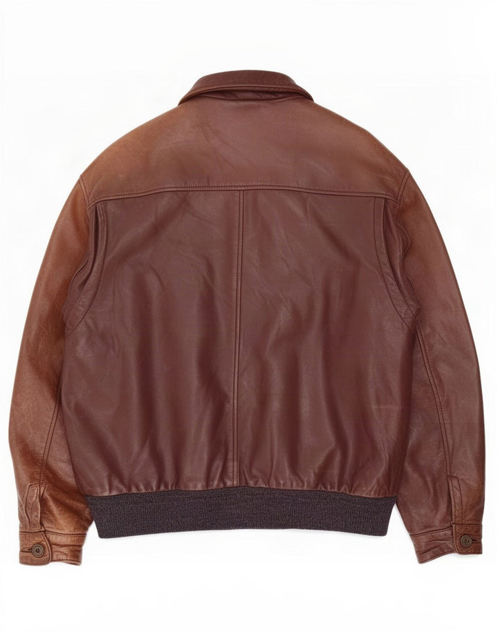Jachetă de piele vintage pentru bărbați UK 40, mare, maro, bloc de culoare