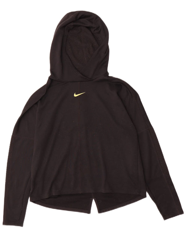 Top grafic cu glugă pentru alergare NIKE pentru femei cu mânecă lungă UK 14 Medium Negru