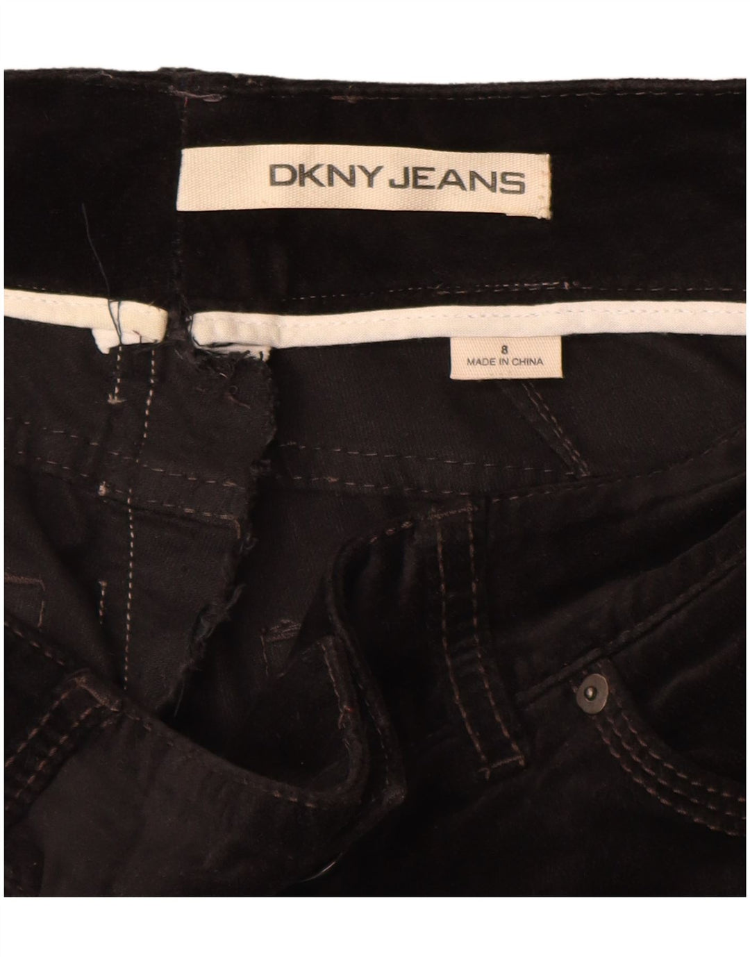 DKNY Pantaloni casual din catifea drepte pentru femei US 8 Medium W30 L33 Negru