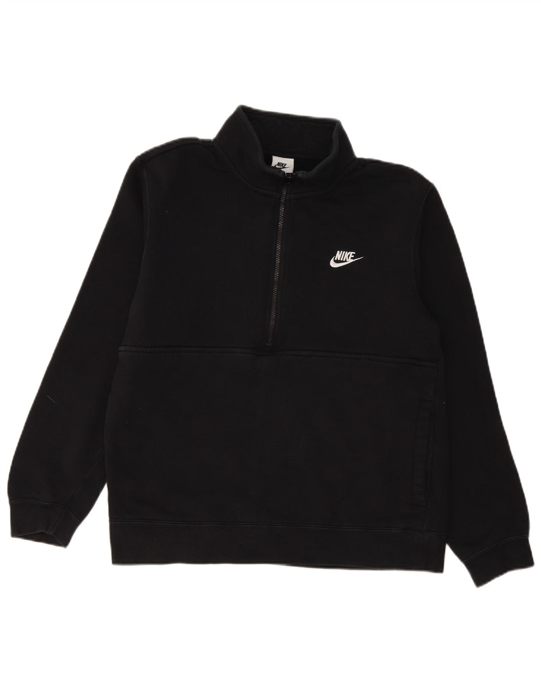 Pulover Nike pentru bărbați, cu fermoar, cu gât, bumbac mediu negru