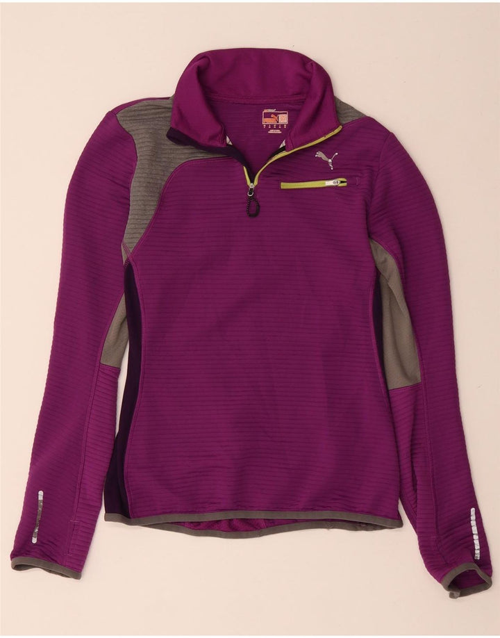 Top de trening PUMA pentru femei, cu fermoar, cu gât, cu pulover, UK 10, mic, violet
