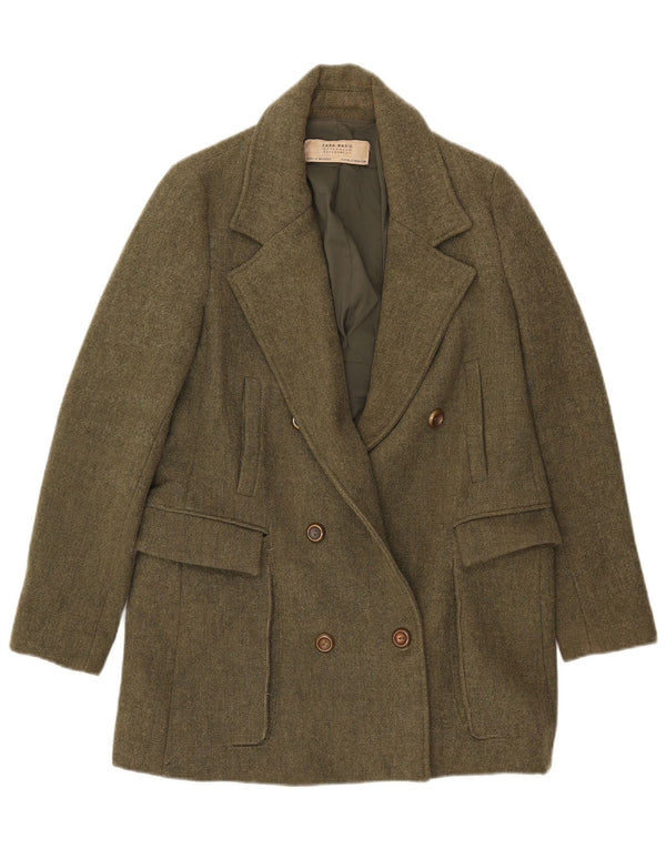 Jachetă Blazer pentru femei Zara, cu două piepturi, UK 12 Poliester kaki mediu
