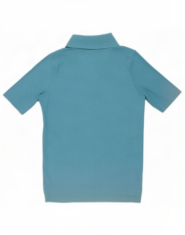 Marks & Spencer Womens Short Sleeve Polo Shirt UK 12 Medium Blue Cotton