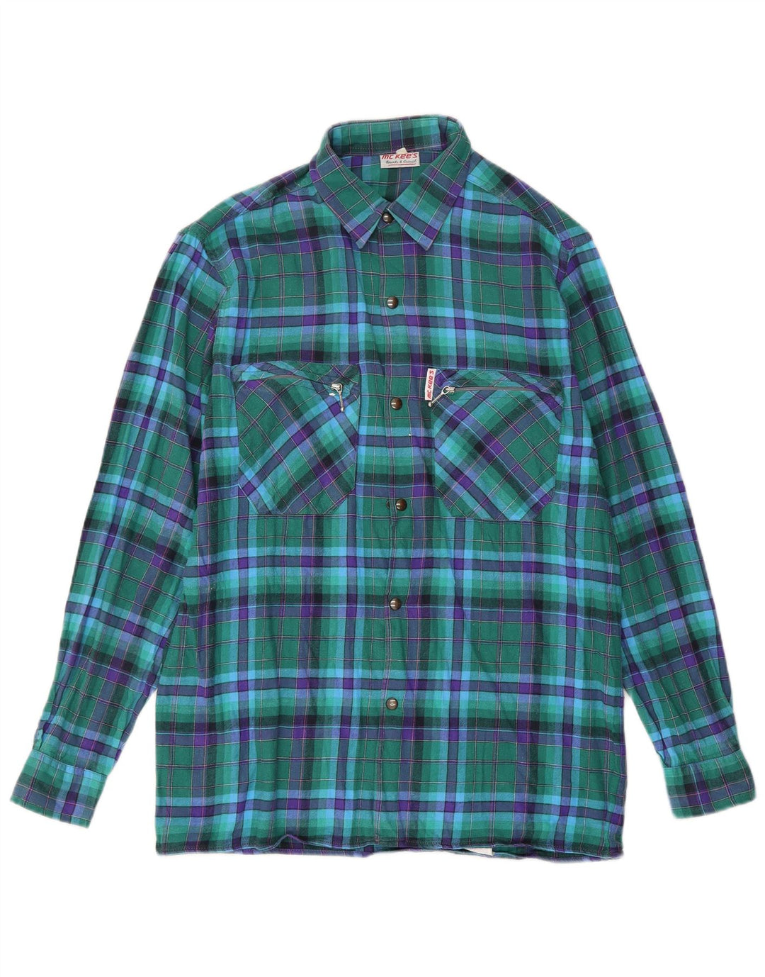 MC KEE'S Mens Flannel Shirt Size 38 Medium Green Check