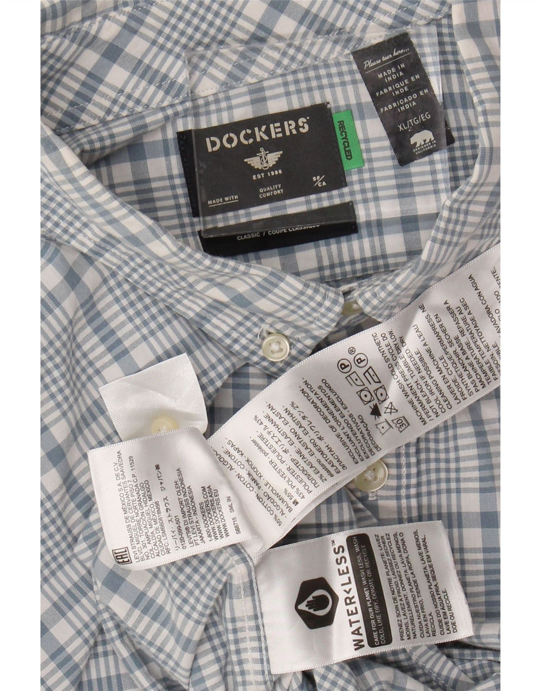 Cămașă pentru bărbați DOCKERS Classic Fit XL, bumbac cu carouri albastre