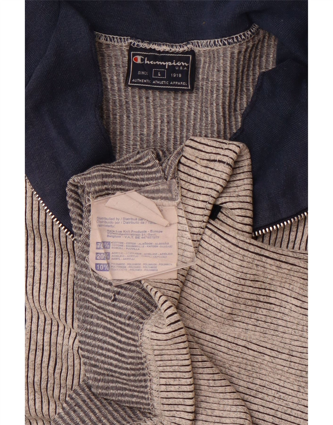 Tricou pentru bărbați CHAMPION, cu fermoar, cu gât, din bumbac mare, gri cu dungi