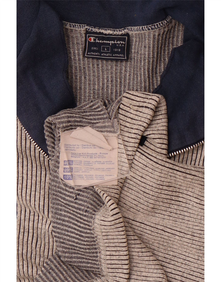 Tricou pentru bărbați CHAMPION, cu fermoar, cu gât, din bumbac mare, gri cu dungi