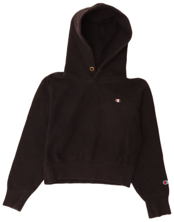 Pulover pentru femei Champion Crop Hoodie UK 10 Bumbac negru mic