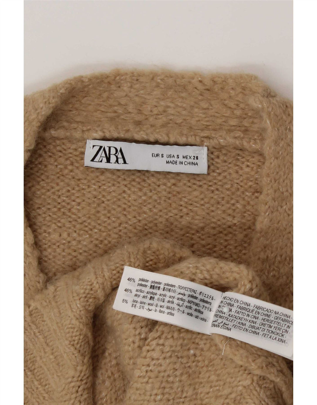 Pulover cardigan pentru femei Zara UK 10 Mic Bej Poliester
