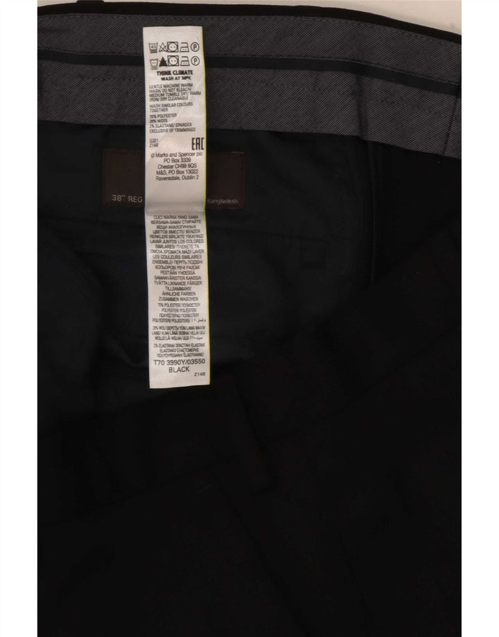 Pantaloni de costum obișnuiți pentru bărbați Marks & Spencer L38 L31 Poliester negru