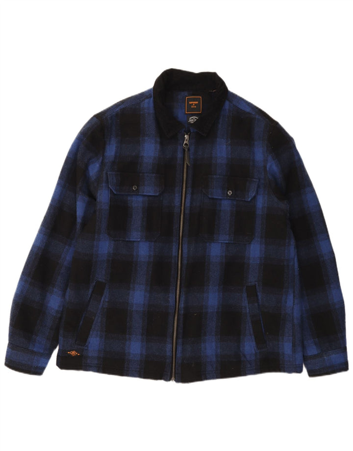 SUPERDRY Cămașă pentru bărbați Cămașă de flanel 2XL Lână cu carouri bleumarin