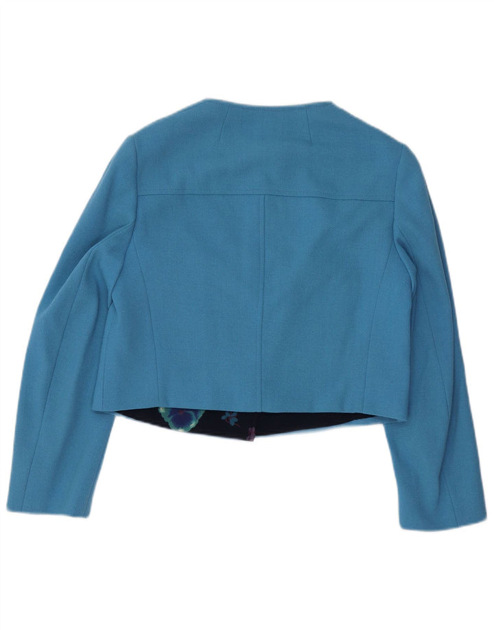VINTAGE Womens Crop 4 Button Blazer Jacket UK 10 Small Blue