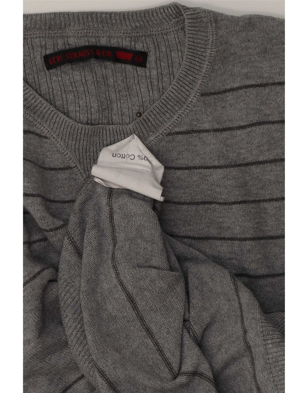 Pulover Levi's pentru bărbați, cu gât crew, bumbac cu dungi, gri mediu