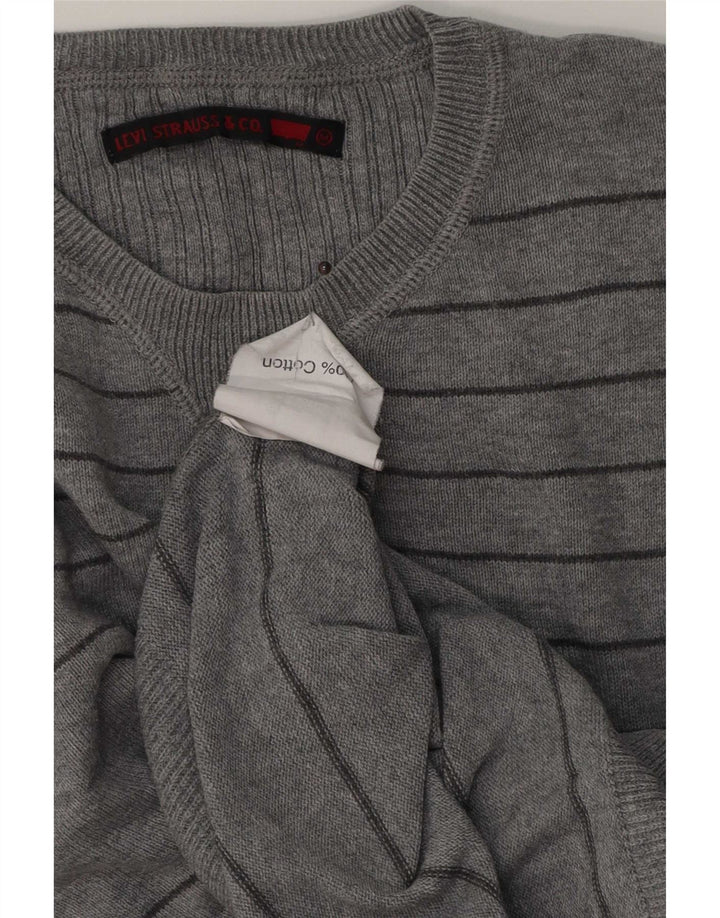 Pulover Levi's pentru bărbați, cu gât crew, bumbac cu dungi, gri mediu