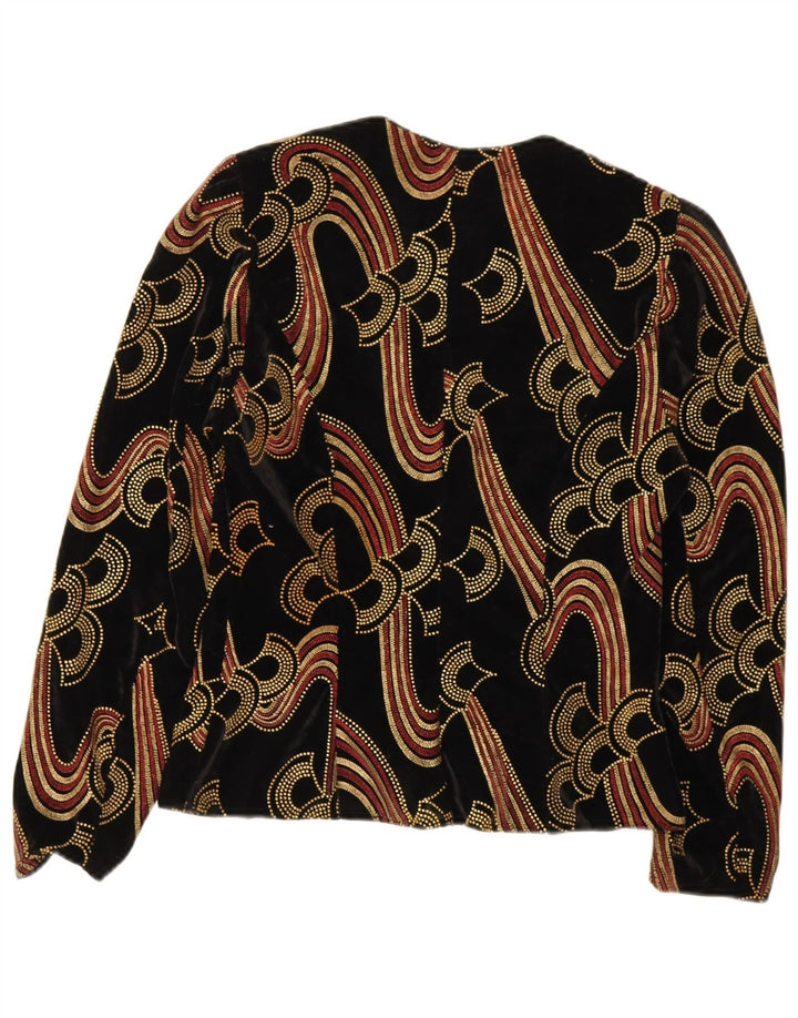 Cardigan Vintage pentru femei din catifea cu model abstract, UK 12 Medium Black