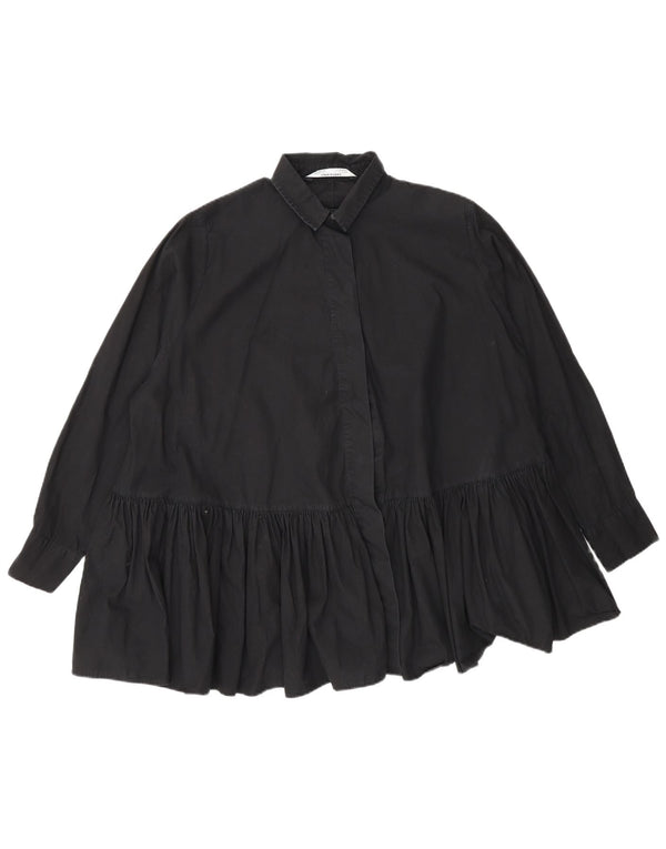 Bluză cămașă supradimensionată pentru femei Zara UK 10 Bumbac negru mic