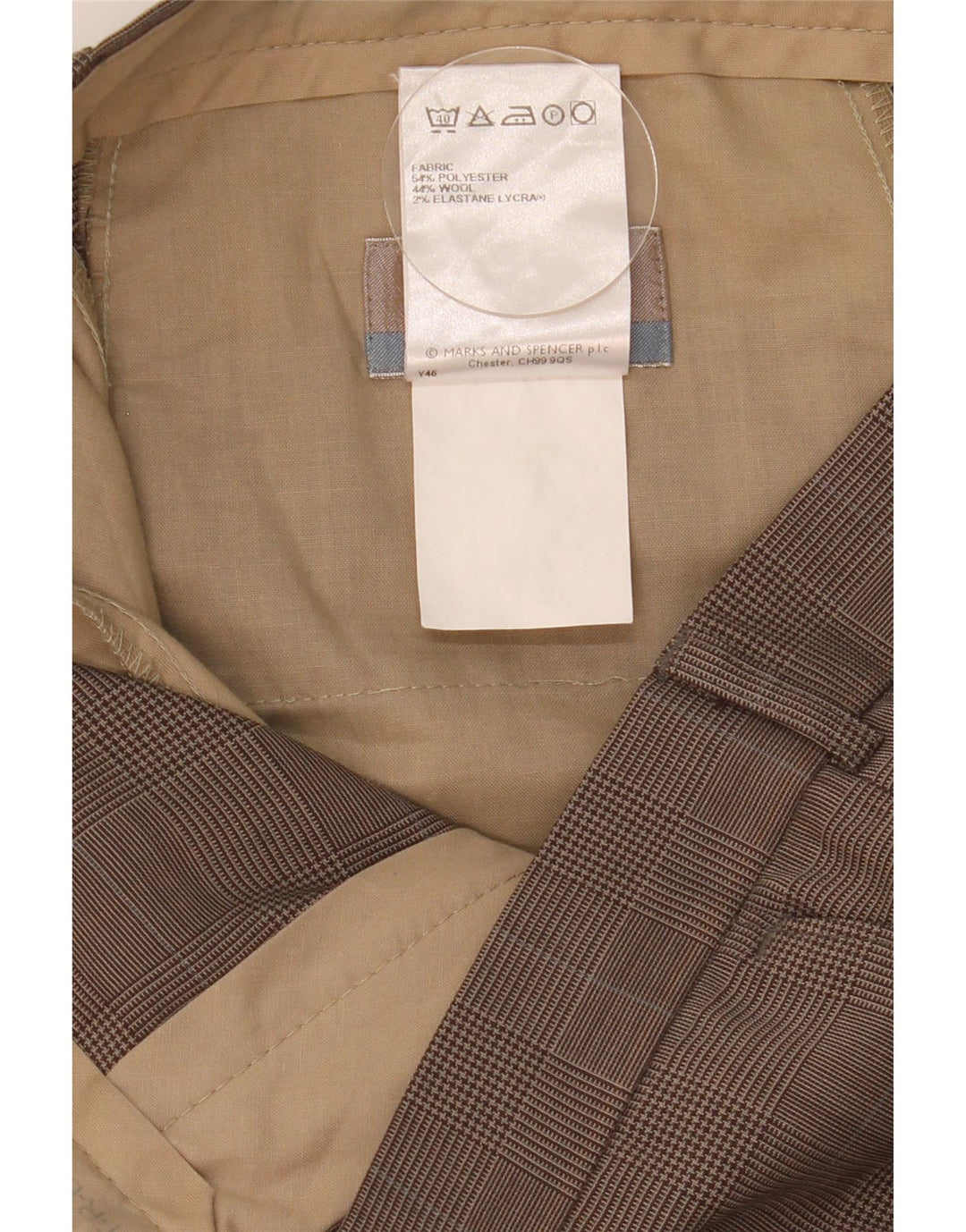 Pantaloni de costum pentru bărbați Marks & Spencer L34 L31, poliester cu carouri maro