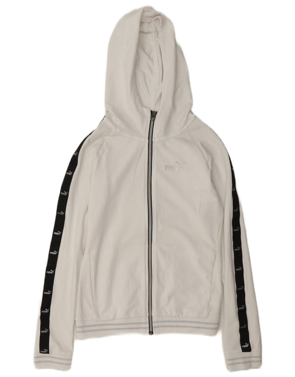 Pulover Puma Graphic Zip pentru femei UK 10 Bumbac color bloc alb mic