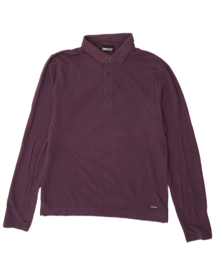 Tricou polo pentru bărbați DKNY cu mânecă lungă din bumbac violet mediu