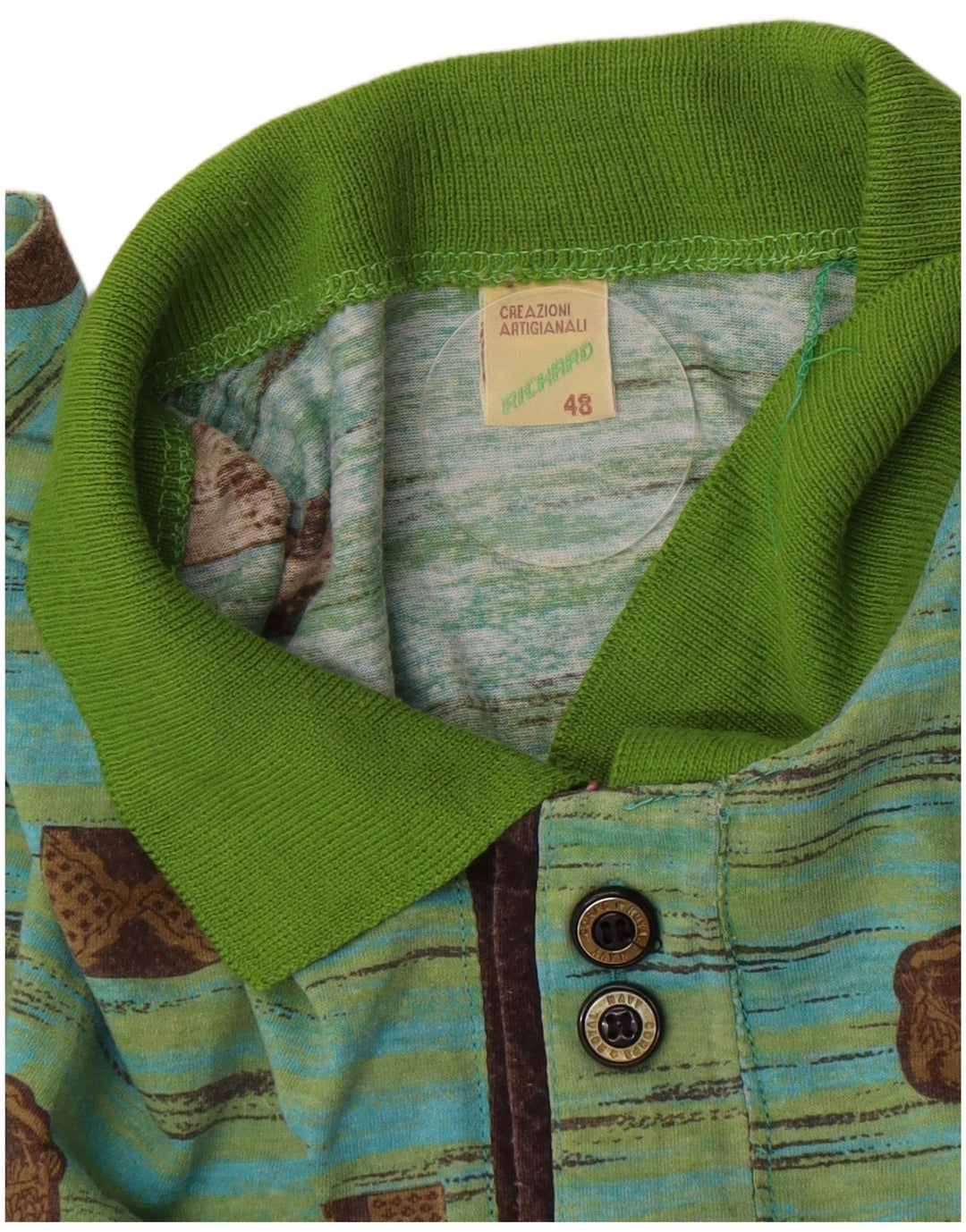 Tricou polo vintage pentru bărbați IT 48 bumbac geometric verde mediu