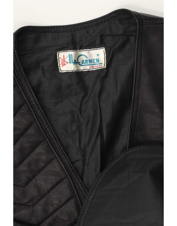 Gilet din piele vintage pentru femei UK 14 Medium Black