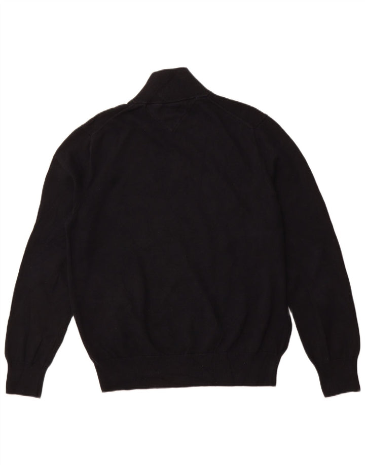 TOMMY HILFIGER Pulover pentru bărbați, cu fermoar, cu gât, bumbac mare, negru