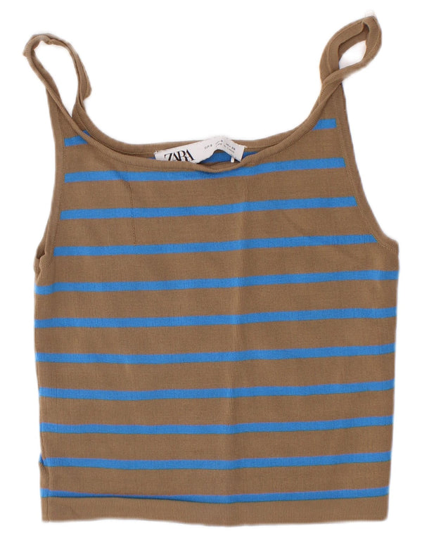 Top crop pentru femei Zara UK 8, mic maro, viscoză cu dungi