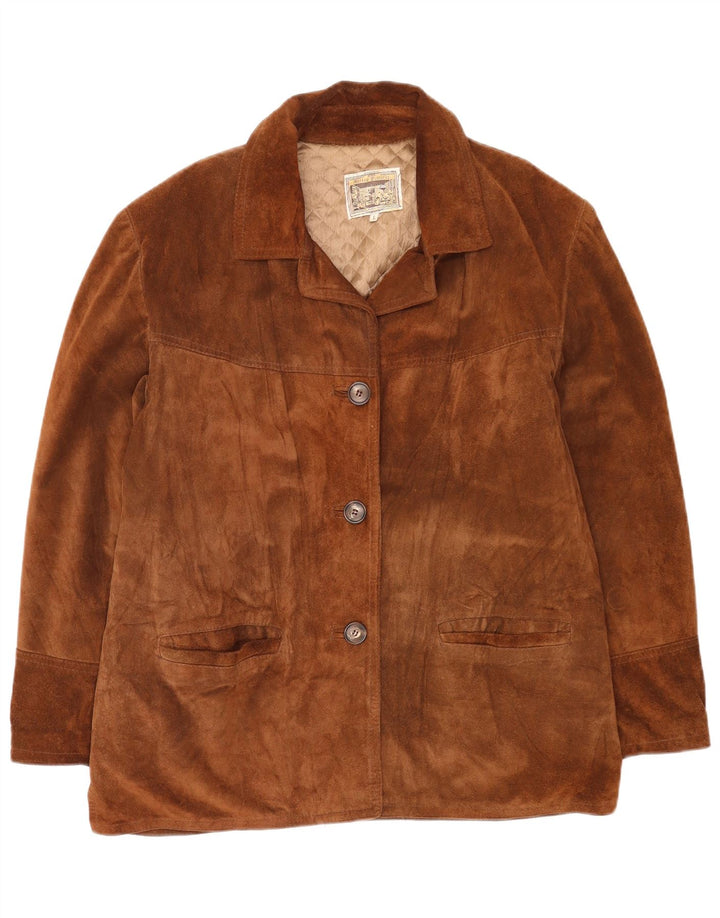 Jachetă vintage pentru femei de piele intoarsa UK 16 mare maro din piele