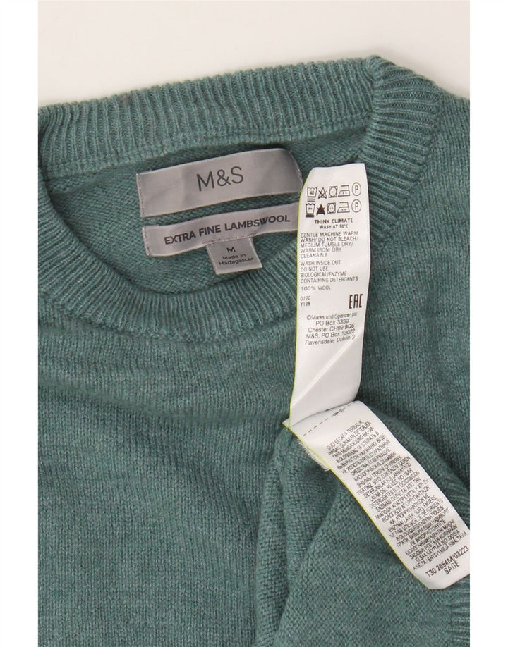 Pulover pentru bărbați Marks & Spencer, cu gât crew, lână de miel verde mediu