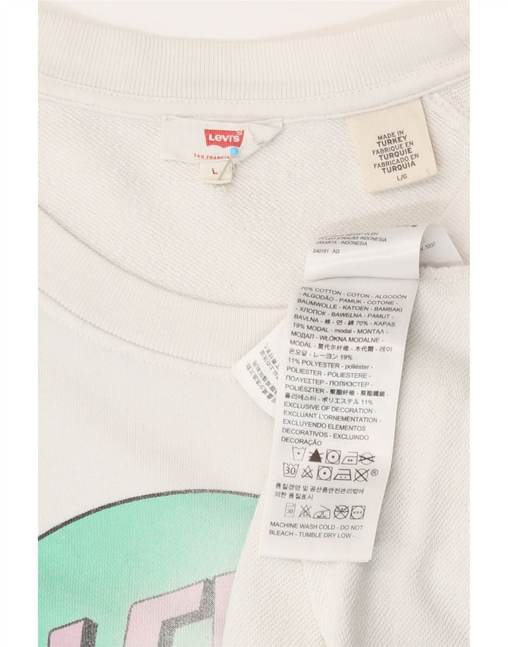 Pulover Levi's pentru damă cu grafică, UK 16, mare, alb, bumbac