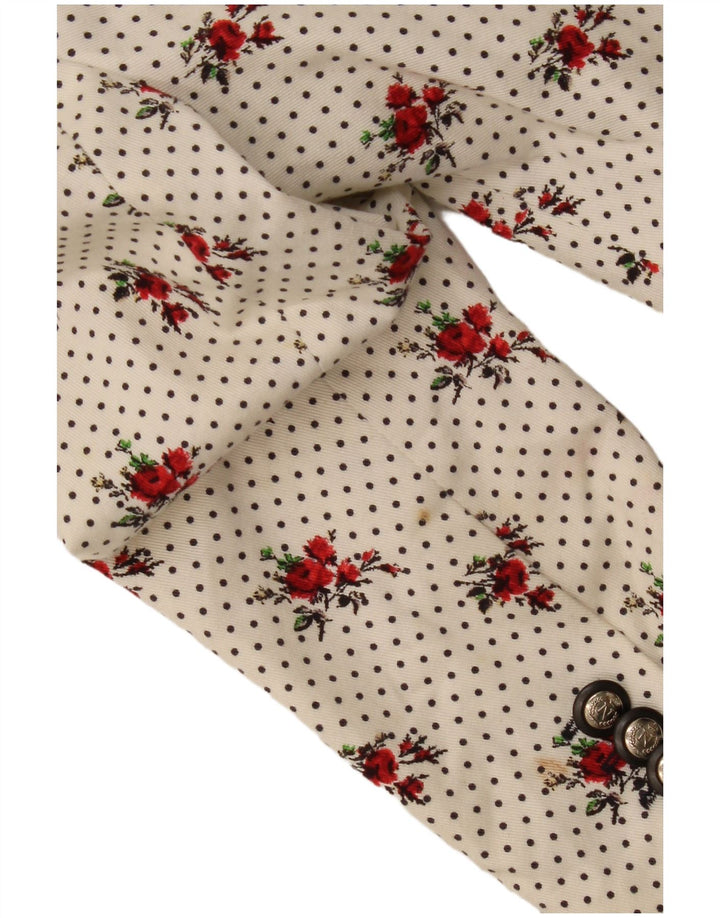 Blazer pentru femei Zara, cu 1 nasture, UK 12, bumbac floral alb mediu