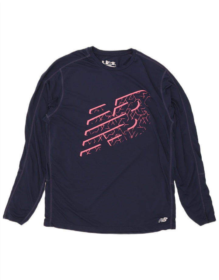 Top grafic pentru bărbați New Balance cu mânecă lungă, mare, albastru, poliester