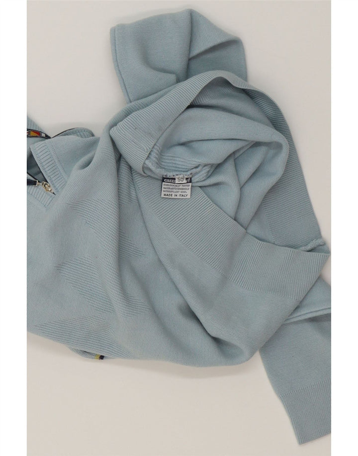 GREEN COAST Mens Zip Neck Jumper Sweater IT 50 Medium Blue Wool Vintage Green Coast and Second-Hand Green Coast from Messina Hembry 